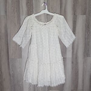 Vineyard Vines Womens XS Lurex Dobby Off The Shoulder Dress Tiered Gold Metallic